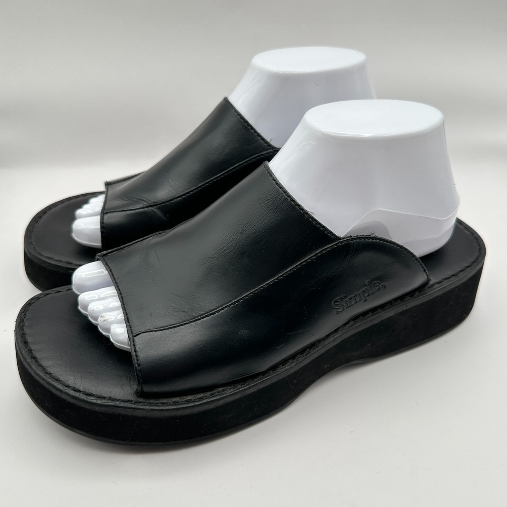 Simple Brand Platform Mule Slide Sandals Womens Size 9.5 Black‎ Leather Y2K